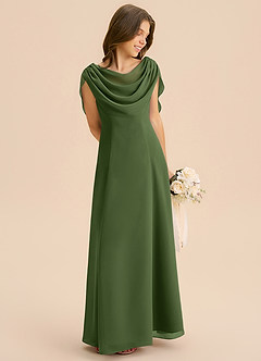 Azazie Lambie Junior Olive A-Line Pleated Chiffon Dress image5