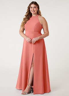 Azazie Clarice Brautjungfernkleider Eine Linie Halter Chiffon Kleid Lachsrosa image11
