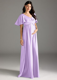 Azazie Verna Maternity Bridesmaid Dresses A-Line Ruched Stretch Satin Floor-Length Dress image5