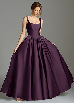 Azazie Verina Bridesmaid Dresses Plum A-Line Pleated Stretch Satin Dress image5