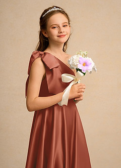 Azazie Guppy Junior Formal Flower Girl Klänningar Klä A-Line i Matt satäng Ena axeln image6