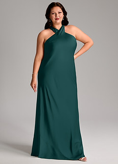Azazie Doretta Bridesmaid Dresses Pine Mermaid Pleated Stretch Satin Dress image9