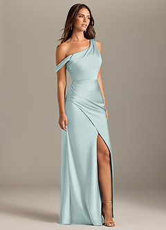 Azazie Madelyn Bridesmaid Dresses Mist Mermaid Off the Shoulder Stretch Satin Convertible Dress image4