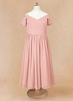 Azazie Chelle Blumenmädchenkleider A-Linie Plissee Chiffon Kleid Rosettenrosa image6