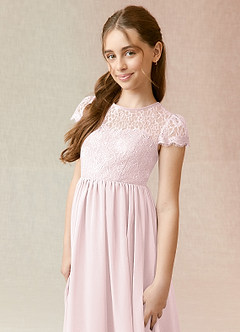 Azazie Delevingne Junior Blushing Pink A-Line Lace Chiffon Dress image4