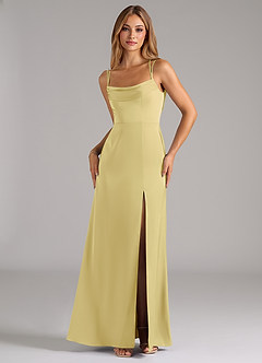 Azazie Callan Bridesmaid Dresses Lemon Sorbet A-Line Pleated Stretch Satin Convertible Dress image5