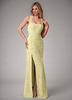 Azazie Luci Bridesmaid Dresses Lemon Sorbet Mermaid Pleated Floral Burnout Convertible Dress image6