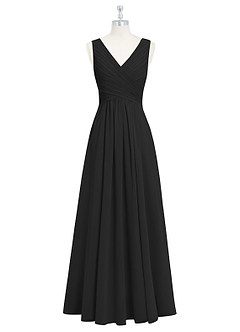 Azazie Flora Brautjungfernkleider A-Linie Plissee Chiffon Kleid Schwarz image7