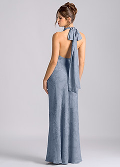 Azazie Velli Vestidos de damas de honor Vestido de Azul Polvoriento de Devorado Floral de Corte Sirena con Cuello Alto image2