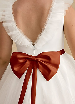 Azazie Amber Flower Girl Dresses Ivory Paprika A-Line Bow Tulle Dress image5