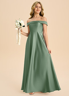 Azazie Sissy Junior Matcha A-Line Off the Shoulder Stretch Satin Dress image3