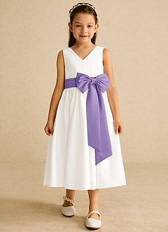 Azazie Darling Flower Girl Dresses Ivory Tahiti A-Line Bow Cotton Dress image4