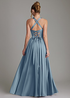 Azazie Francis Bridesmaid Dresses Dusty Blue A-Line Corset Stretch Satin Dress image2