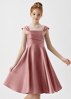 Azazie Amira Junior Klänning av A-Line i Stretch Satin Plisserad image3