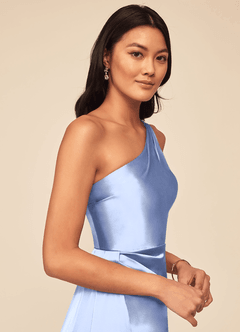 Azazie Maron Robes de demoiselle d'honneur Robe Trapèze en Satin extensible Epaule unique Eis image5