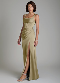 Azazie Amora Bridesmaid Dresses Moss Green Mermaid Corset Stretch Satin Dress image6