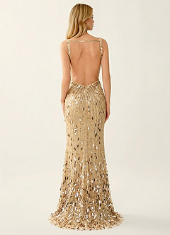Veda Champagne Robe de bal sirène scintillante à col en V et fente haute image2