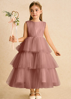 Azazie Marshmallow vestidos de niña de las flores Vestido de Rosa De Cedro de Tul de Princesa con Lazo image6