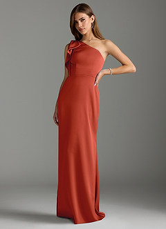 Azazie Rinna Bridesmaid Dresses Rust Mermaid Ruched Stretch Satin Dress image4