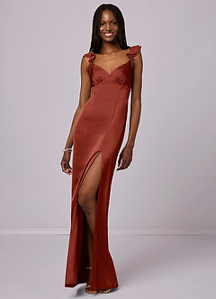 Barbie ♥ Azazie Bridesmaid Dresses Terracotta Sheath Stretch Satin Dress image3