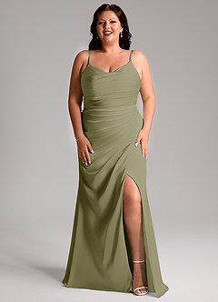 Azazie Deandra Bridesmaid Dresses Pistachio Mermaid Pleated Stretch Satin Dress image9