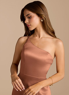Azazie Trina Bridesmaid Dresses Bronzer A-Line One Shoulder Metallic Satin Dress image8