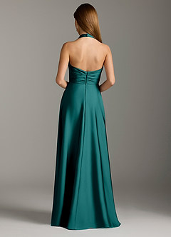 Azazie Tessie Bridesmaid Dresses Peacock A-Line Pleated Stretch Satin Dress image2