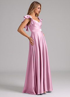 Azazie Leilani Bridesmaid Dresses Candy Pink A-Line Ruched Stretch Satin Dress image6