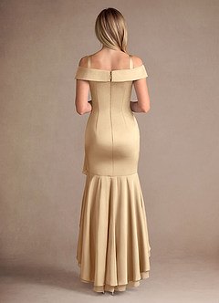 Azazie Billings Moeder van de bruid jurken Zeemeermin Jurk van Stretch Satijn Off-shoulder Champagne image8