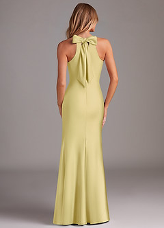Azazie Doretta Bridesmaid Dresses Lemon Sorbet Mermaid Pleated Stretch Satin Dress image2