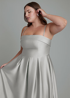 Azazie Lucienne Vestidos de damas de honor Vestido Plata de Satén Elástico de Línea A Convertible con Palabra de honor image14
