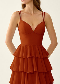 Celeste Paprika Ruffled A-line Prom Dress image4