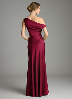 Azazie Emerson Bridesmaid Dresses Burgundy Mermaid Off the Shoulder Stretch Satin Dress image3