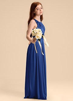 Azazie Bibiane Junior Jurk van Stretch Satijn met A-Lijn Geplooid Koningsblauw image5