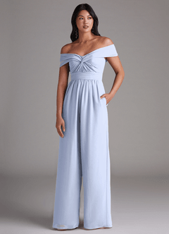 Azazie Lamara Robes de demoiselle d'honneur Combinaison Convertible en Mousseline de soie Épaule décolletée Eis image1