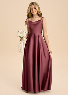 Azazie Popsy Junior A-Linie Schleifen Stretch-Satin Kleid Merlot image5