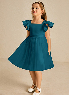Azazie Kaeya Flower Girl Dresses Ink Blue A-Line Bow Tulle Dress image4