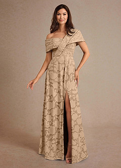 Azazie Milton Kleider für die Brautmutter A-Linie Plissee Blumen-Burnout Kleid Champagner image1