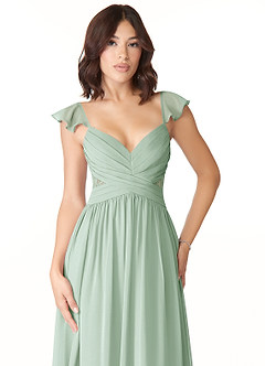Azazie Lissa Bridesmaid Dresses Agave A-Line Lace Chiffon Dress image6