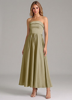 Azazie Lucienne Suknie dla druhen Linia A Pofałdowany Satyna elastyczna Długość kostki Sukienka image1