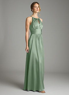 Azazie Bonnie Bridesmaid Dresses Matcha A-Line Pleated Stretch Satin Dress image4