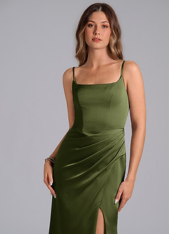 Azazie Donielle Bridesmaid Dresses Olive Mermaid Corset Stretch Satin Dress image6