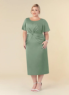 Azazie Everlyn Mother of the Bride Dresses Matcha Sheath Pleated Stretch Satin Dress image7