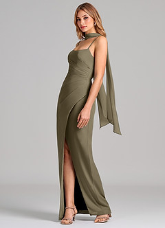 Azazie Calandra Suknie dla druhen Osłona Pofałdowany Szyfon Do ziemi Sukienka image4