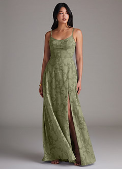 Azazie Moira Jurken voor bruidsmeisjes Jurk van Bloemen Burn-out met A-Lijn Zijsplit Pistache image4