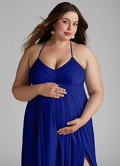 Azazie Annabelle vestidos de dama de honor de maternidad Vestido de Corte En A Cuello en V plisado Hasta el suelo Malla image11
