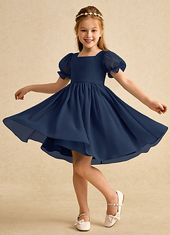 Azazie Jolie Blumenmädchenkleider A-Linie mit ärmel Chiffon Kleid Dunkelmarine image3