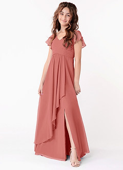 Azazie Omari Junior Antique Rose A-Line Ruched Chiffon Dress image1