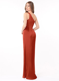 Azazie Reana Final Sale Rust Sheath One Shoulder Stretch Satin Dress image2