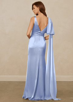 Christian Siriano Bridal for Azazie 1011 Final Sale Ice Mermaid Bow Stretch Satin Dress image2